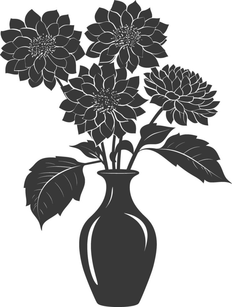 AI generated Silhouette dahlia flower in the vase black color only vector