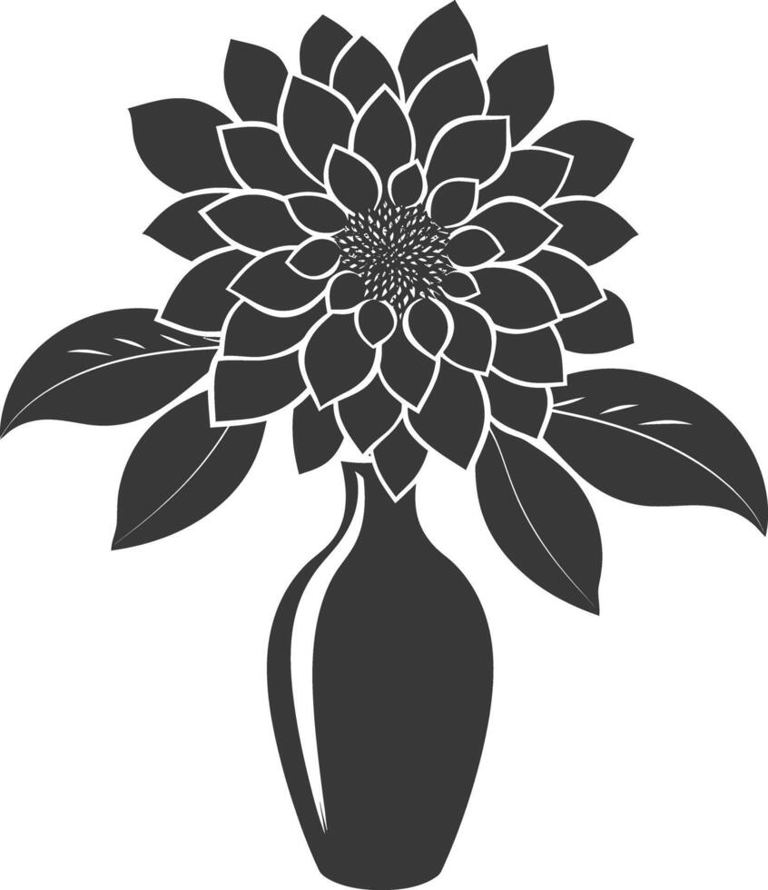 AI generated Silhouette dahlia flower in the vase black color only vector