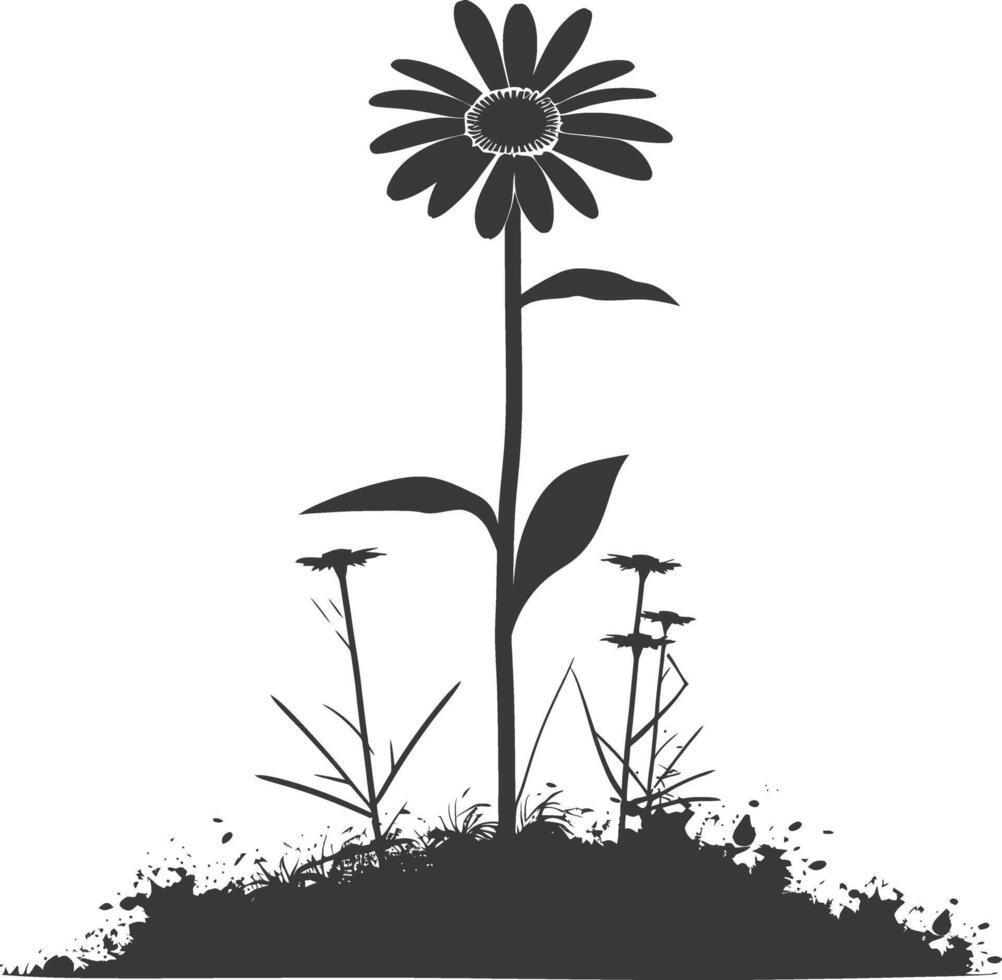 AI generated Silhouette daisy flower in the ground black color only vector