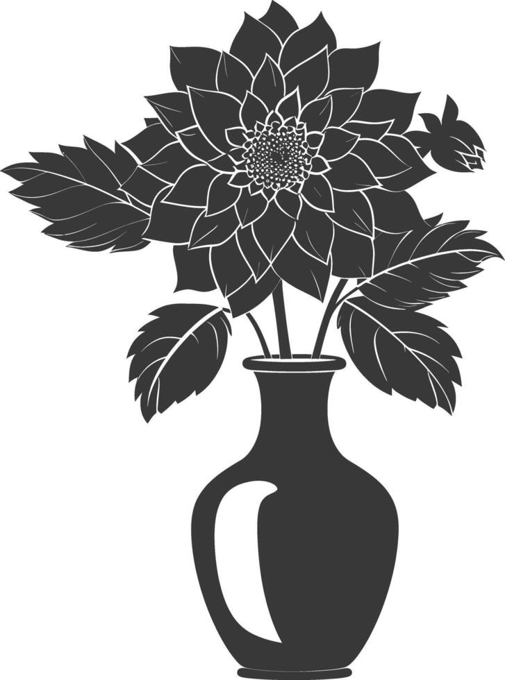 AI generated Silhouette dahlia flower in the vase black color only vector