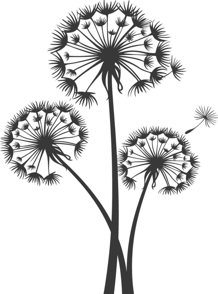 AI generated Silhouette Dandelions flower single black color only vector