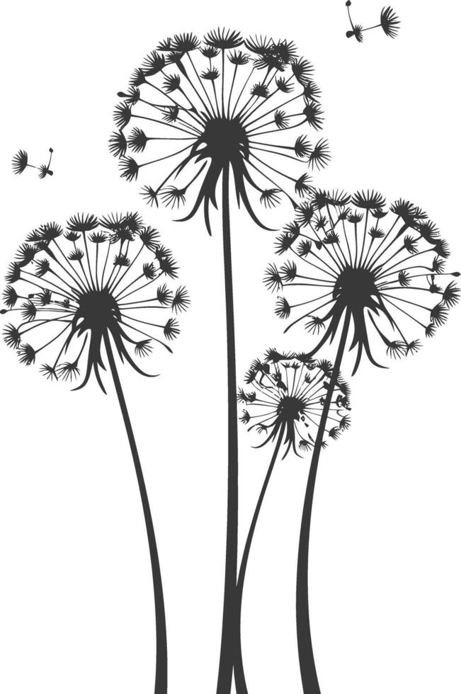 AI generated Silhouette Dandelions flower single black color only vector
