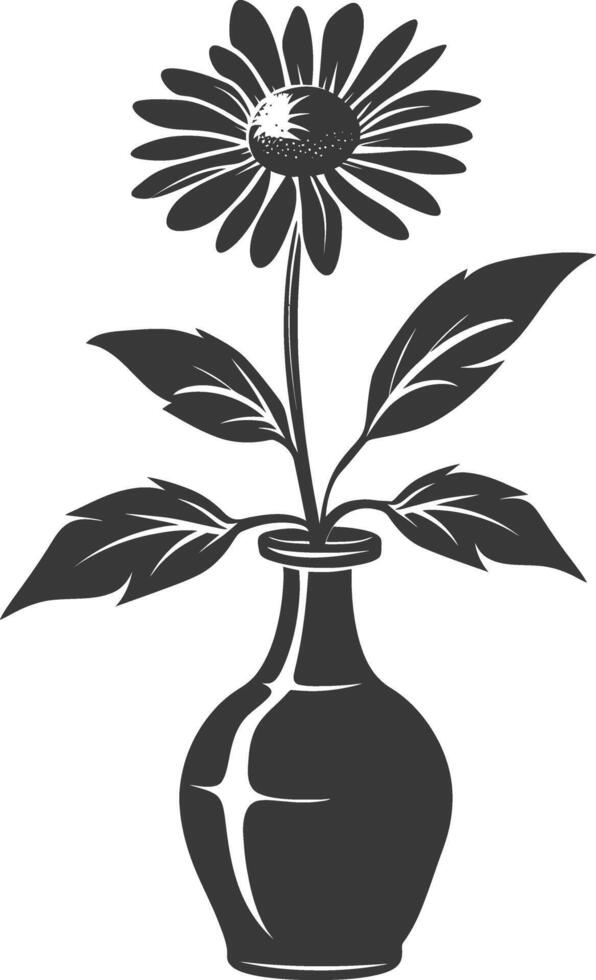 AI generated Silhouette daisy flower in the vase black color only vector