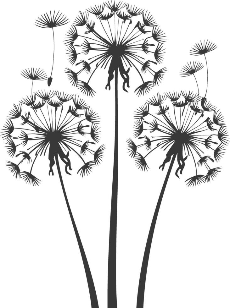 AI generated Silhouette Dandelions flower single black color only vector