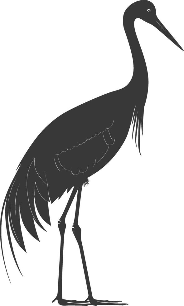AI generated Silhouette crane bird animal black color only full body vector