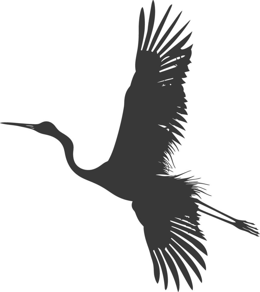 AI generated Silhouette crane bird animal fly black color only full body vector