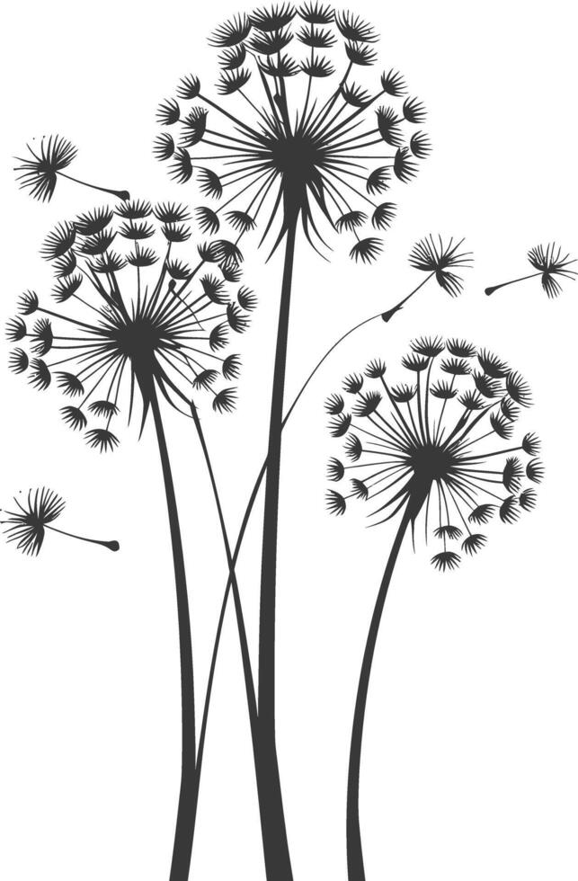 AI generated Silhouette Dandelions flower single black color only vector