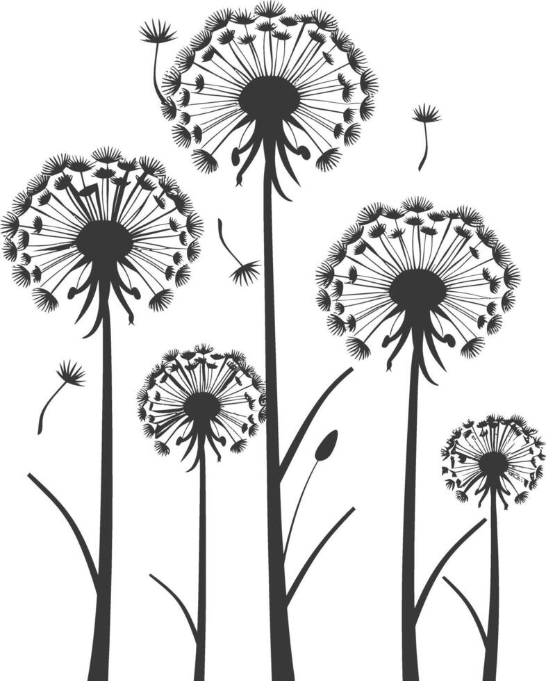 AI generated Silhouette Dandelions flower black color only vector