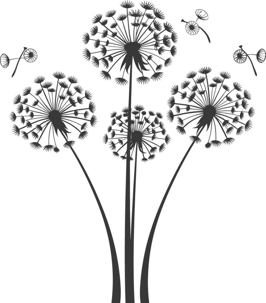 AI generated Silhouette Dandelions flower single black color only vector