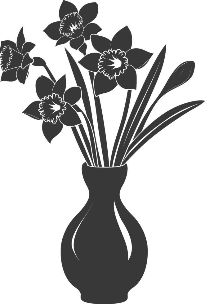 AI generated Silhouette daffodil flower in the vase black color only vector