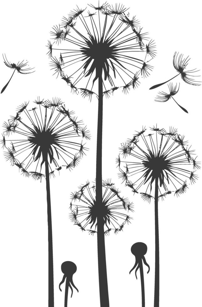 AI generated Silhouette Dandelions flower black color only vector