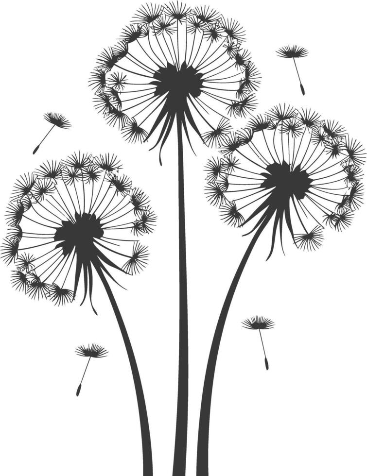 AI generated Silhouette Dandelions flower single black color only vector