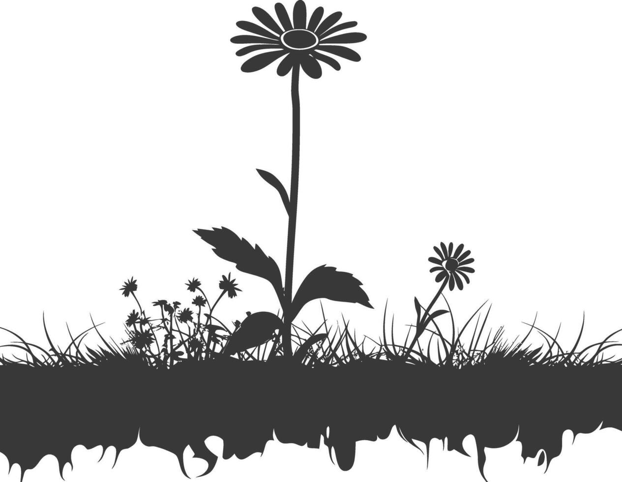 AI generated Silhouette daisy flower in the ground black color only vector