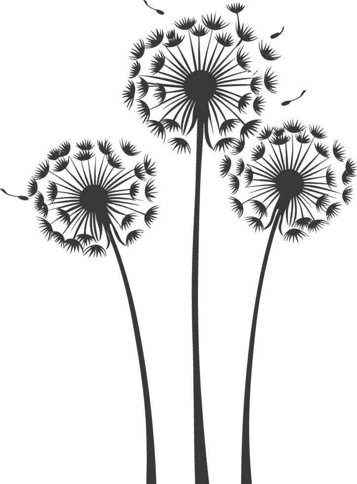 AI generated Silhouette Dandelions flower single black color only vector