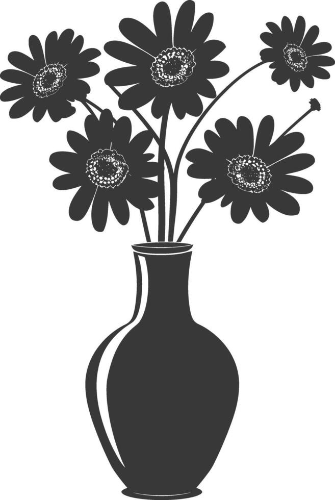 AI generated Silhouette daisy flower in the vase black color only vector