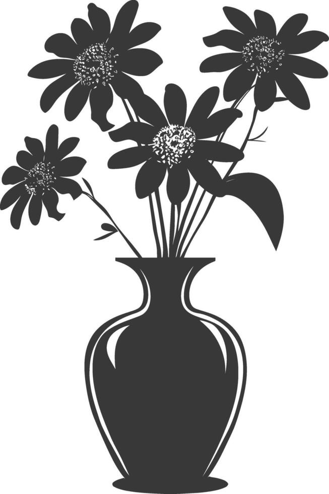 AI generated Silhouette daisy flower in the vase black color only vector