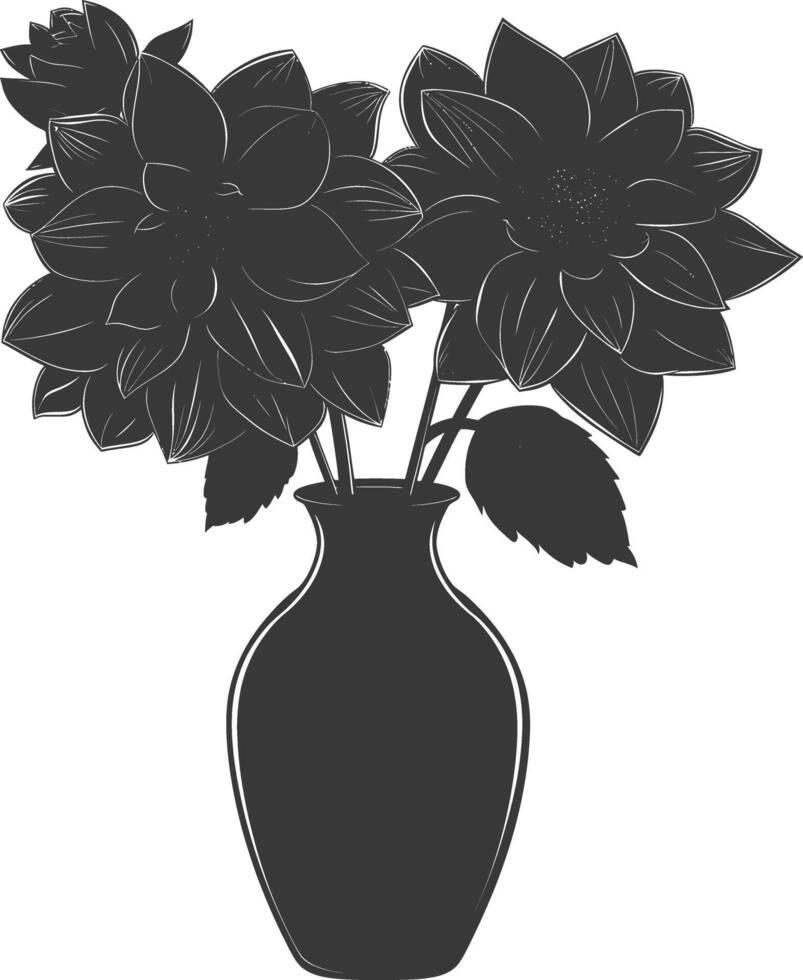 AI generated Silhouette dahlia flower in the vase black color only vector
