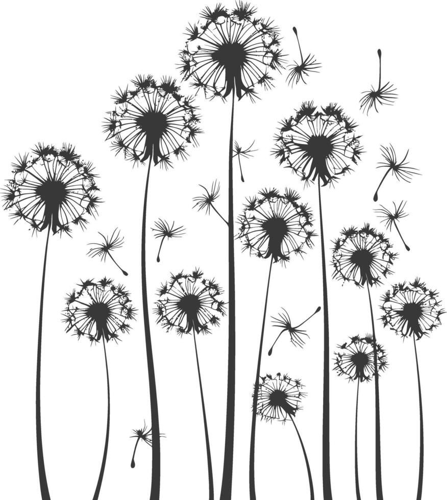 AI generated Silhouette Dandelions Plant flower black color only vector