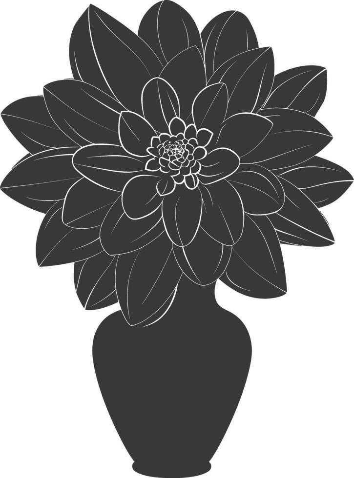 AI generated Silhouette dahlia flower in the vase black color only vector