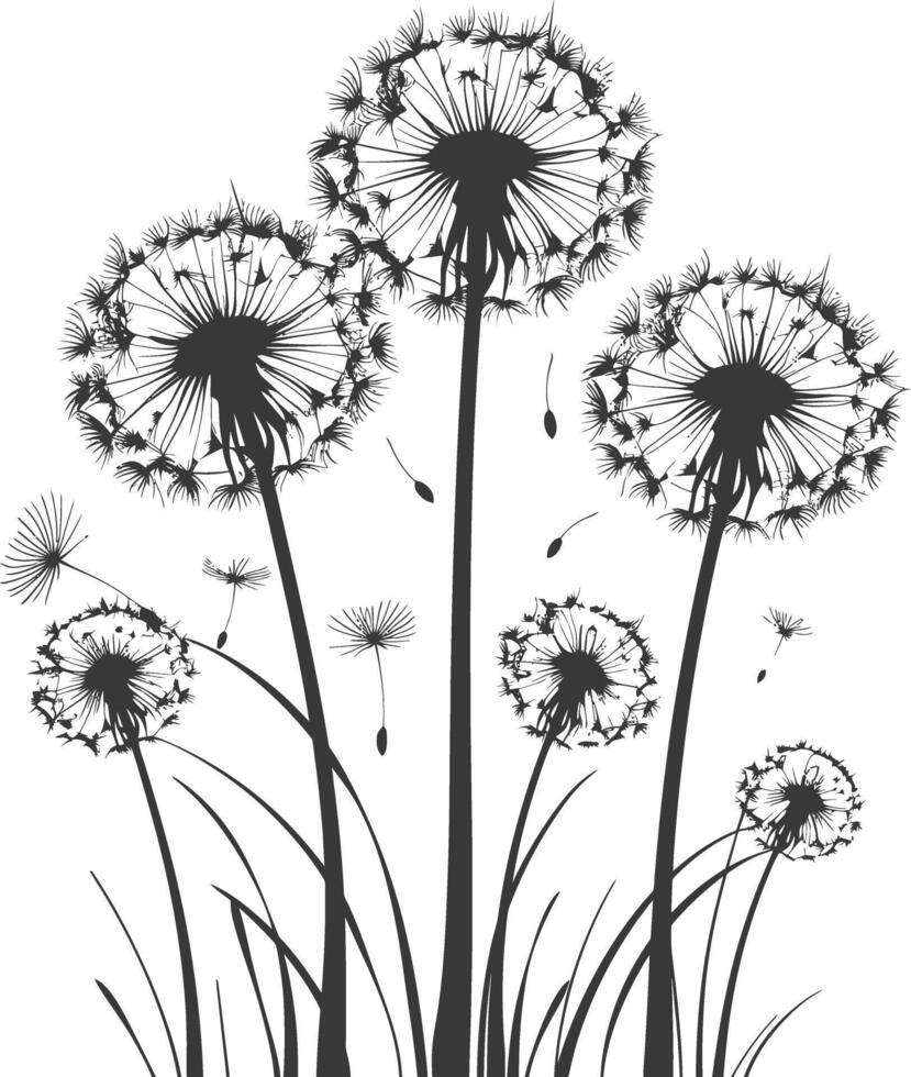 AI generated Silhouette Dandelions Plant flower black color only vector