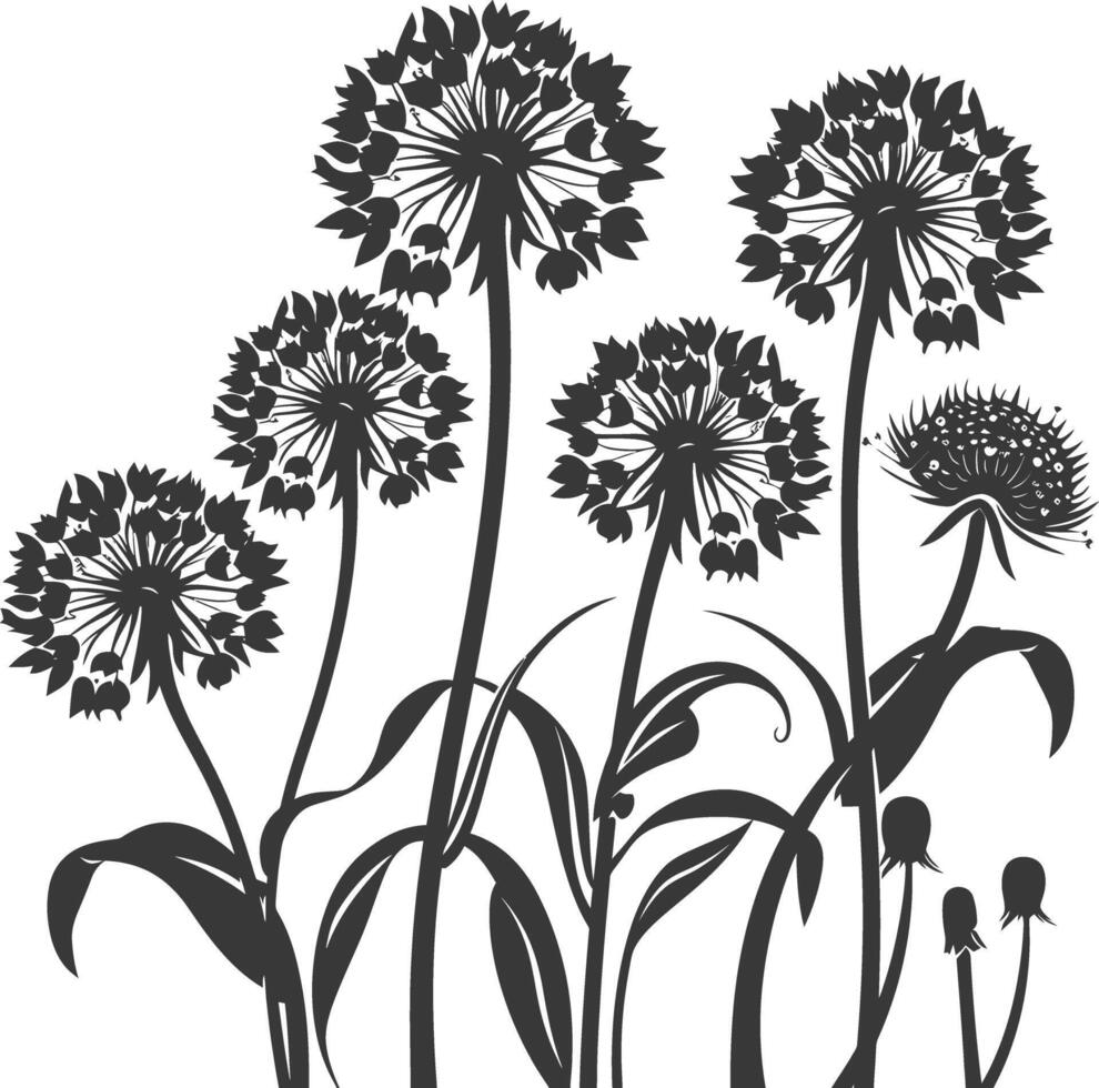 AI generated Silhouette Dandelions Plant flower black color only vector