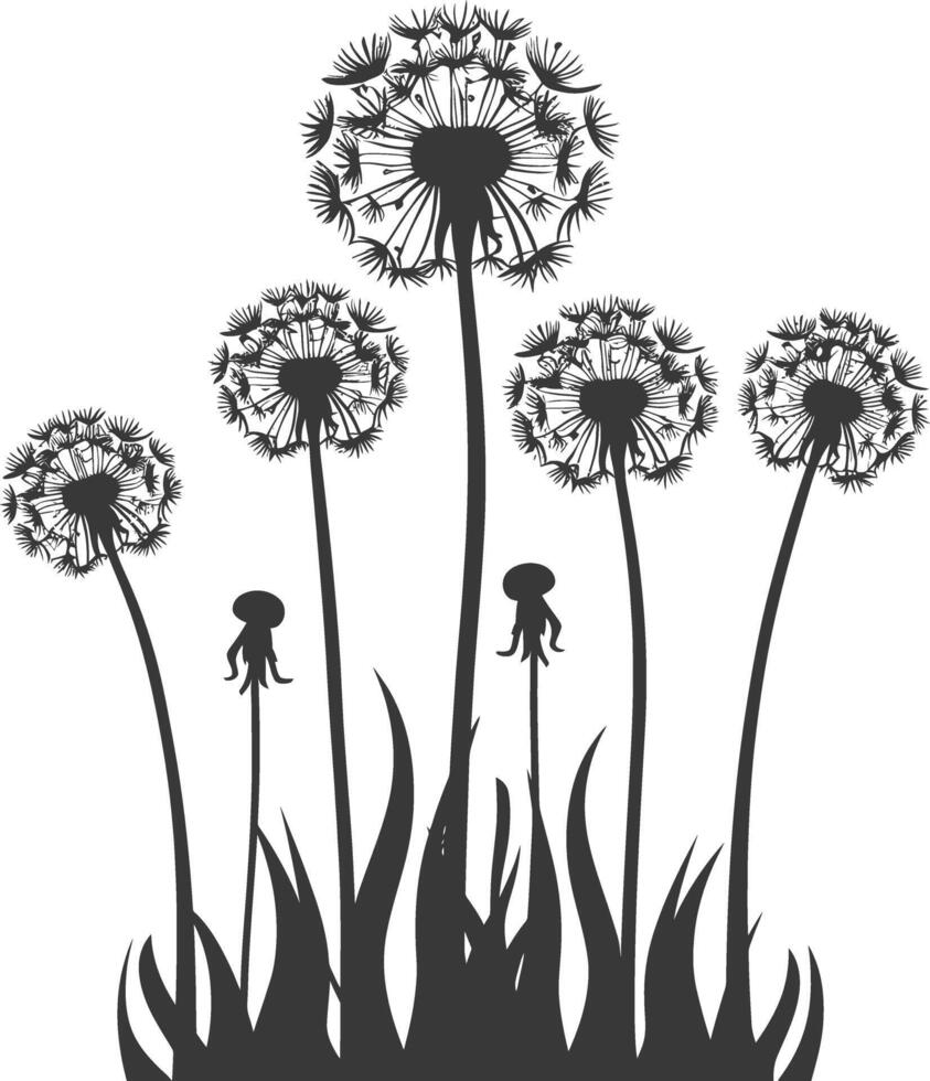 AI generated Silhouette Dandelions Plant flower black color only vector