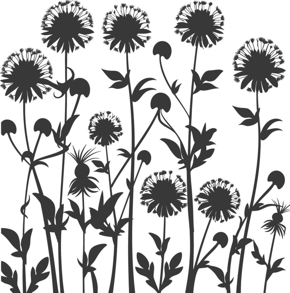 AI generated Silhouette Dandelions Plant flower black color only vector