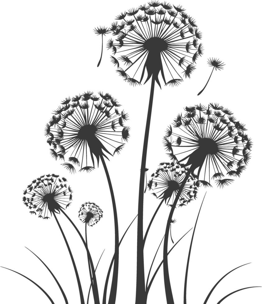 AI generated Silhouette Dandelions Plant flower black color only vector
