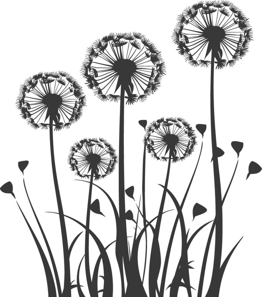 AI generated Silhouette Dandelions Plant flower black color only vector