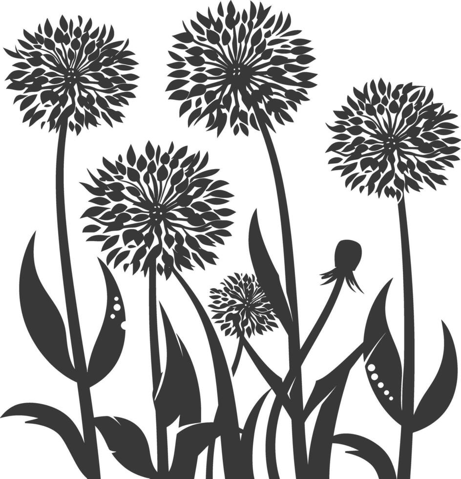 AI generated Silhouette Dandelions Plant flower black color only vector