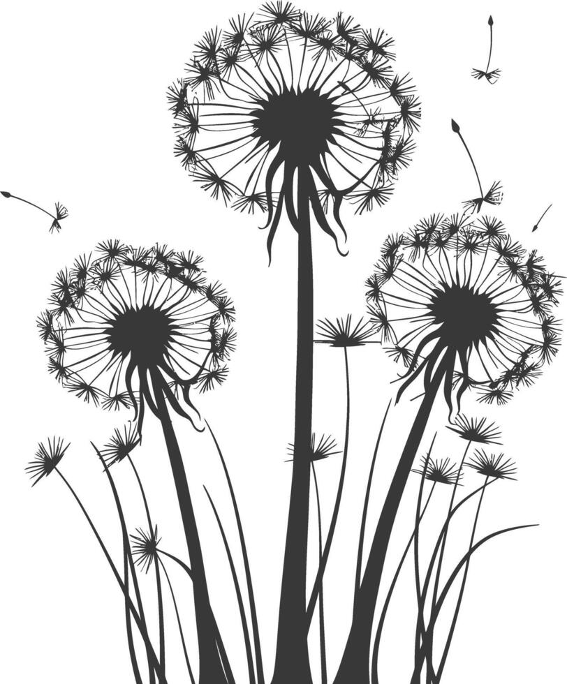 AI generated Silhouette Dandelions Plant flower black color only vector