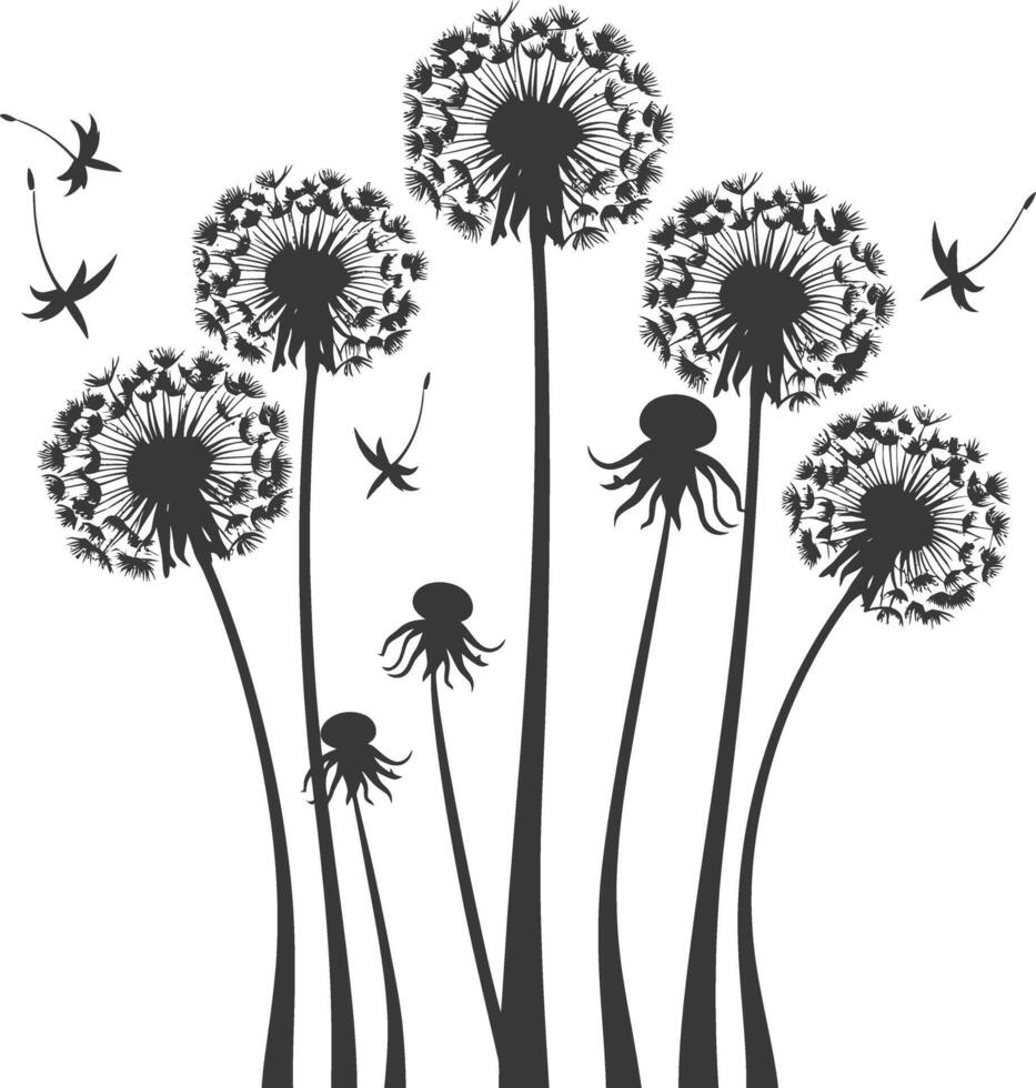 AI generated Silhouette Dandelions Plant flower black color only vector