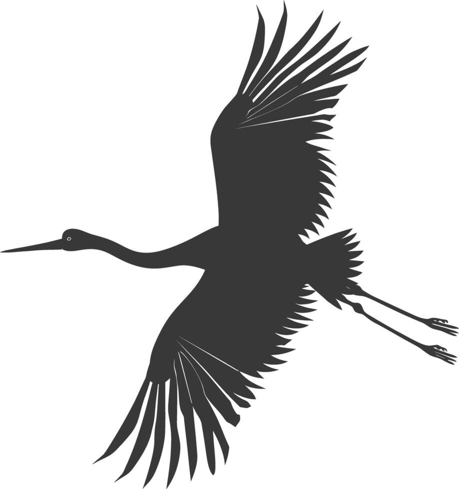 AI generated Silhouette crane bird animal fly black color only full body vector