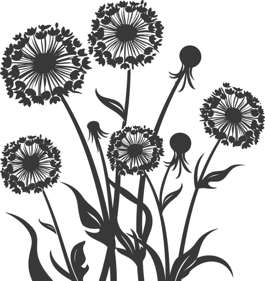 AI generated Silhouette Dandelions Plant flower black color only vector