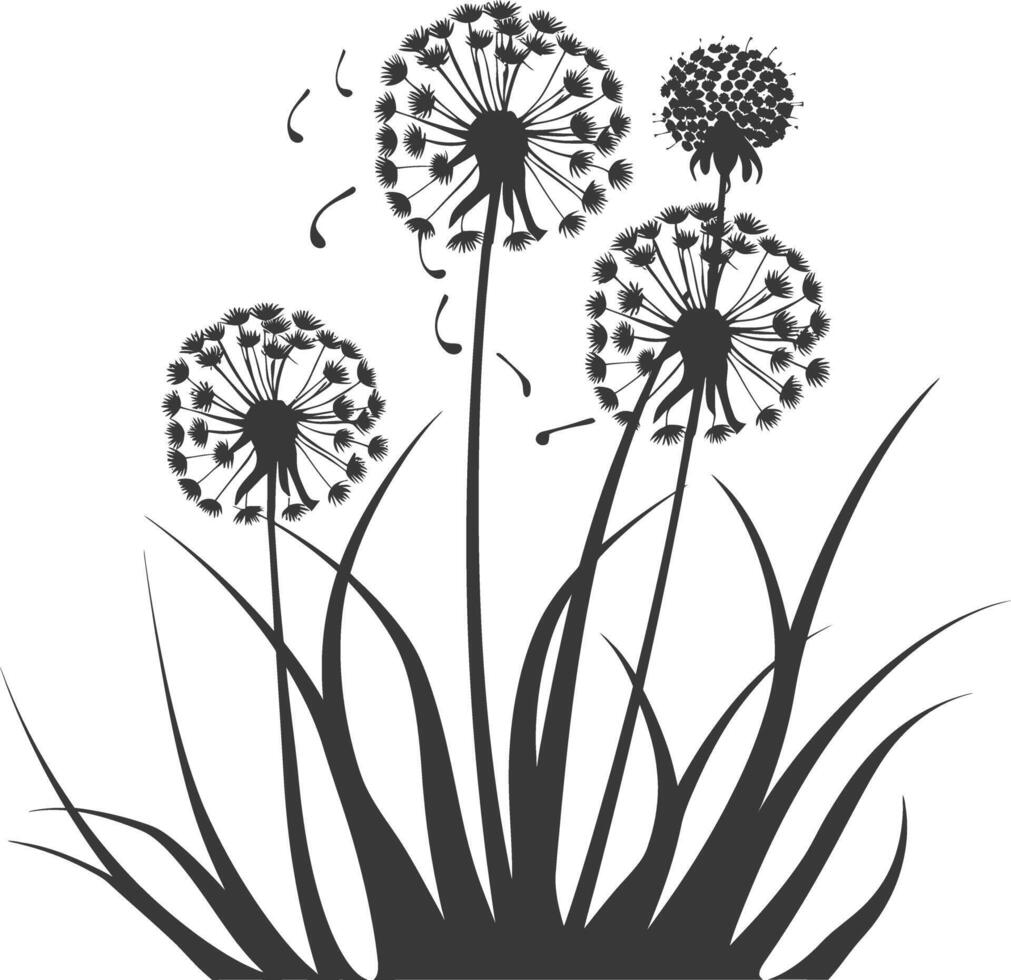 AI generated Silhouette Dandelions Plant flower black color only vector