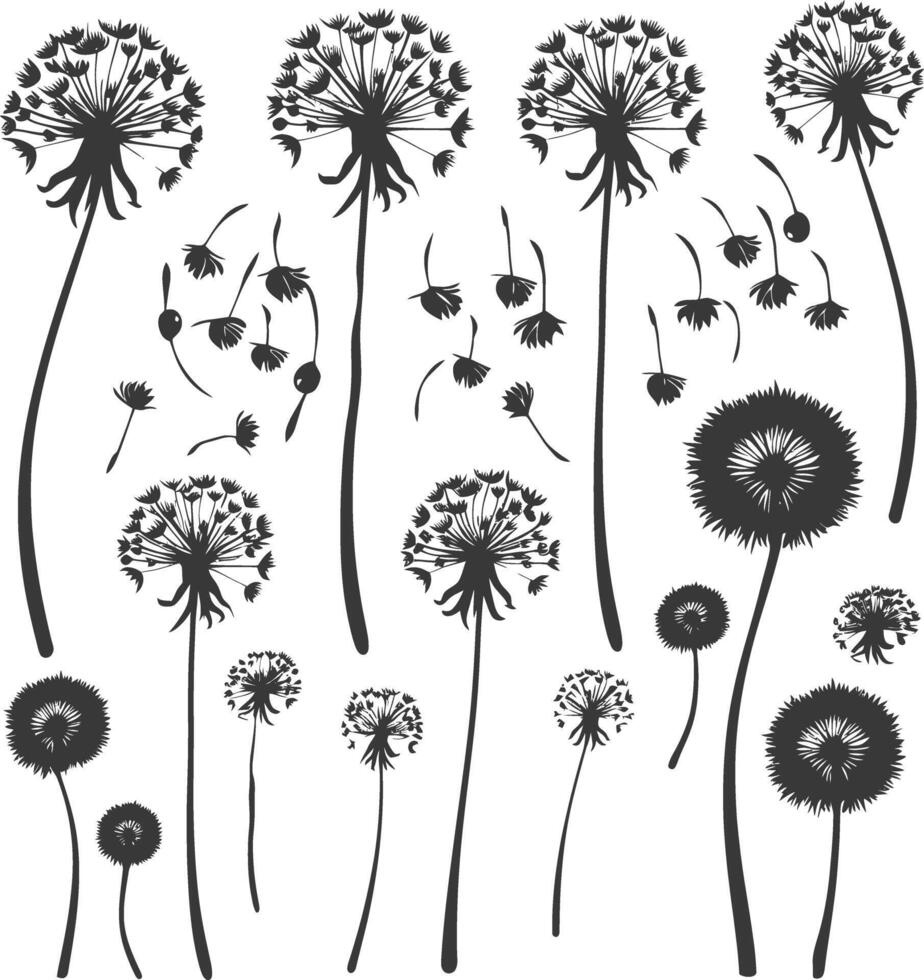 AI generated Silhouette Dandelions Plant flower black color only vector