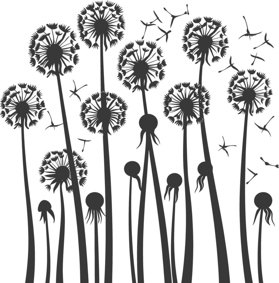 AI generated Silhouette Dandelions Plant flower black color only vector