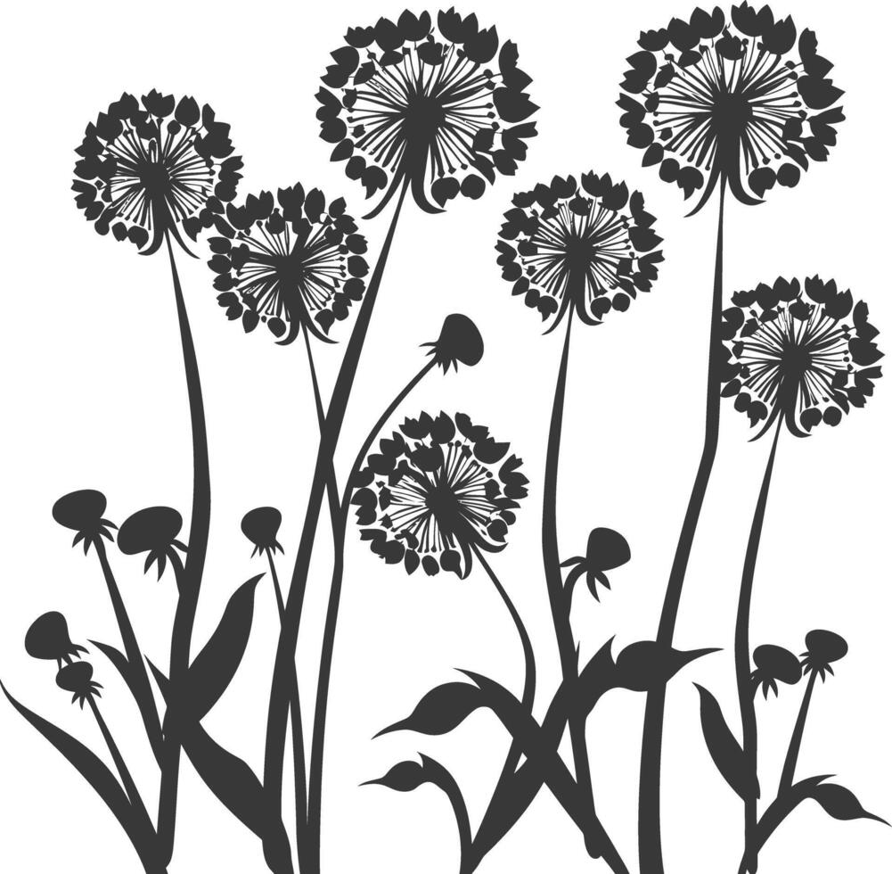 AI generated Silhouette Dandelions Plant flower black color only vector