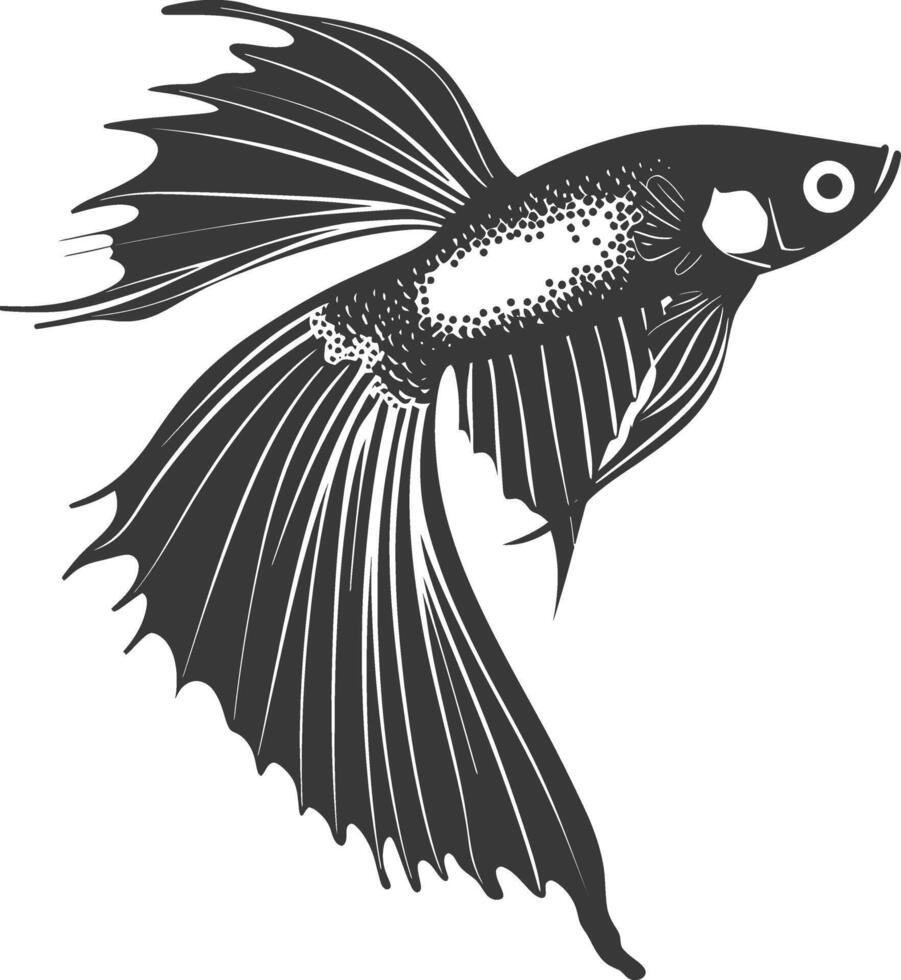 AI generated Silhouette guppy fish animal black color only full body vector