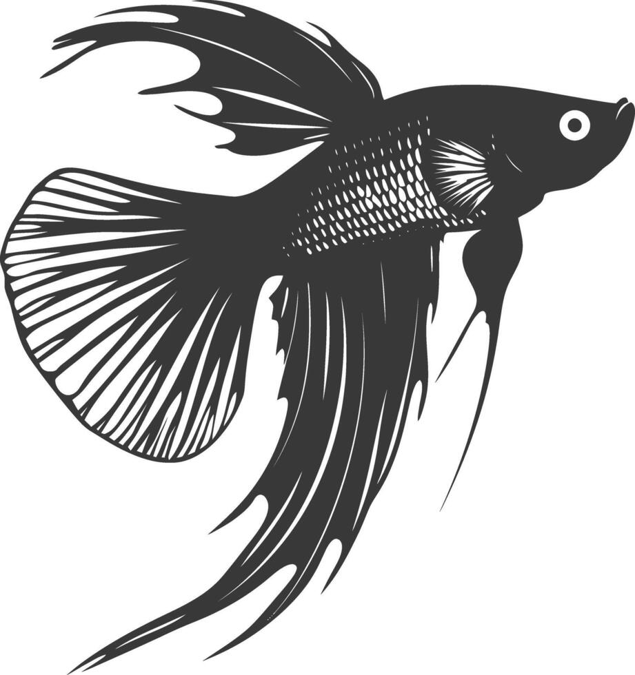 AI generated Silhouette guppy fish animal black color only full body vector