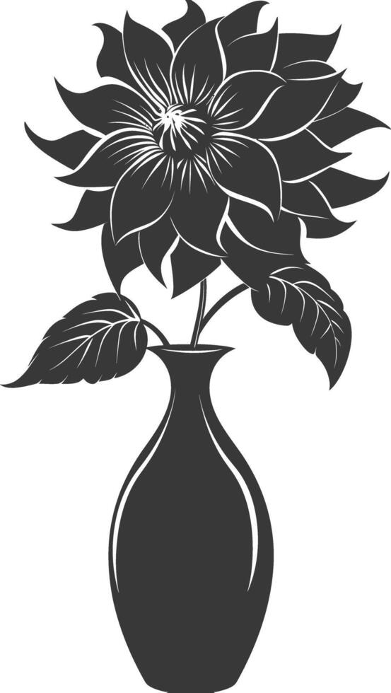 AI generated Silhouette dahlia flower in the vase black color only vector