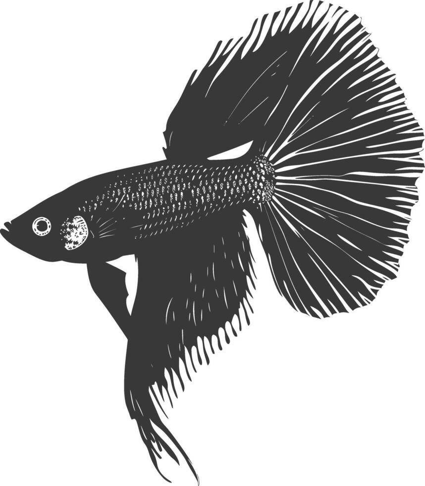 AI generated Silhouette guppy fish animal black color only full body vector