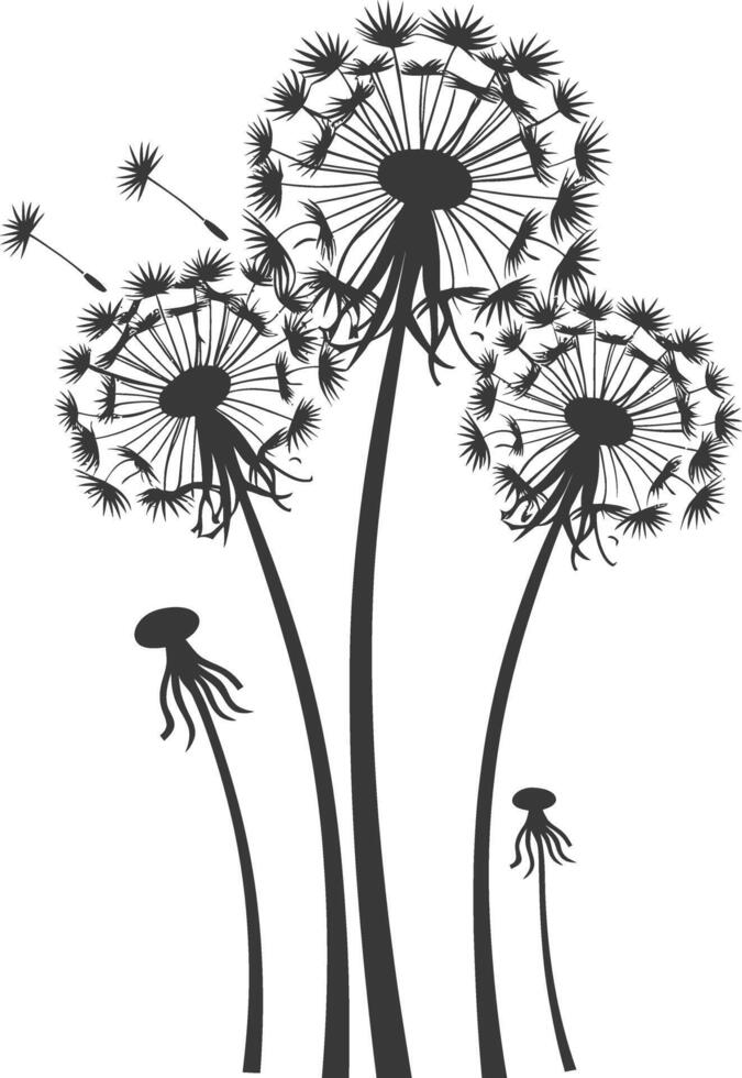 AI generated Silhouette Dandelions flower single black color only vector