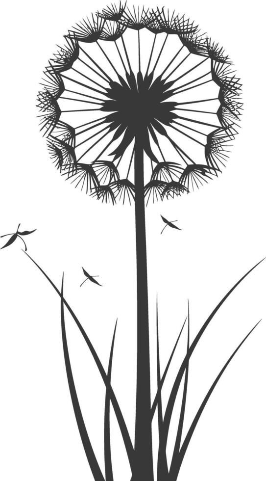 AI generated Silhouette Dandelions flower single black color only vector