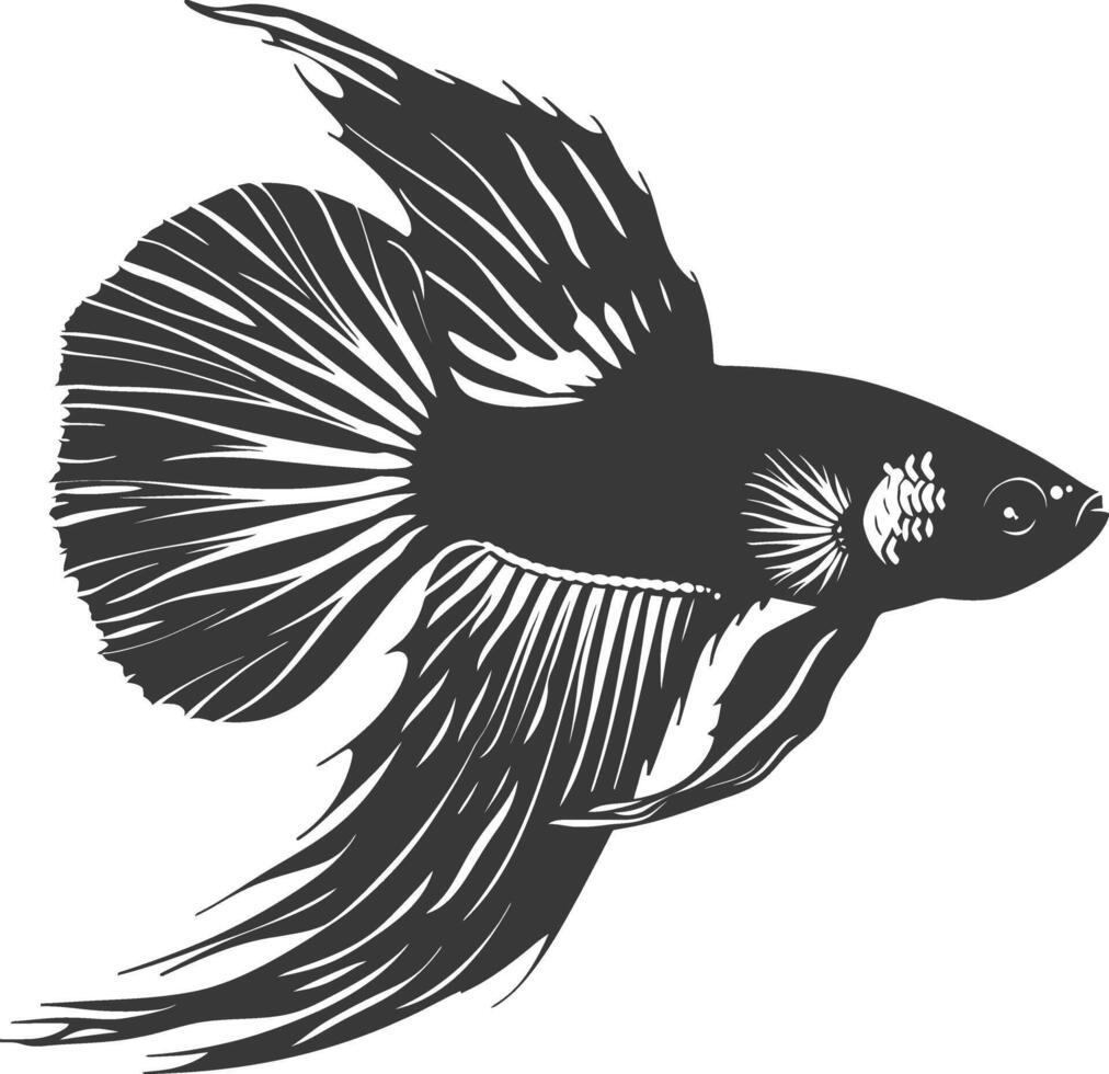 AI generated Silhouette guppy fish animal black color only full body vector