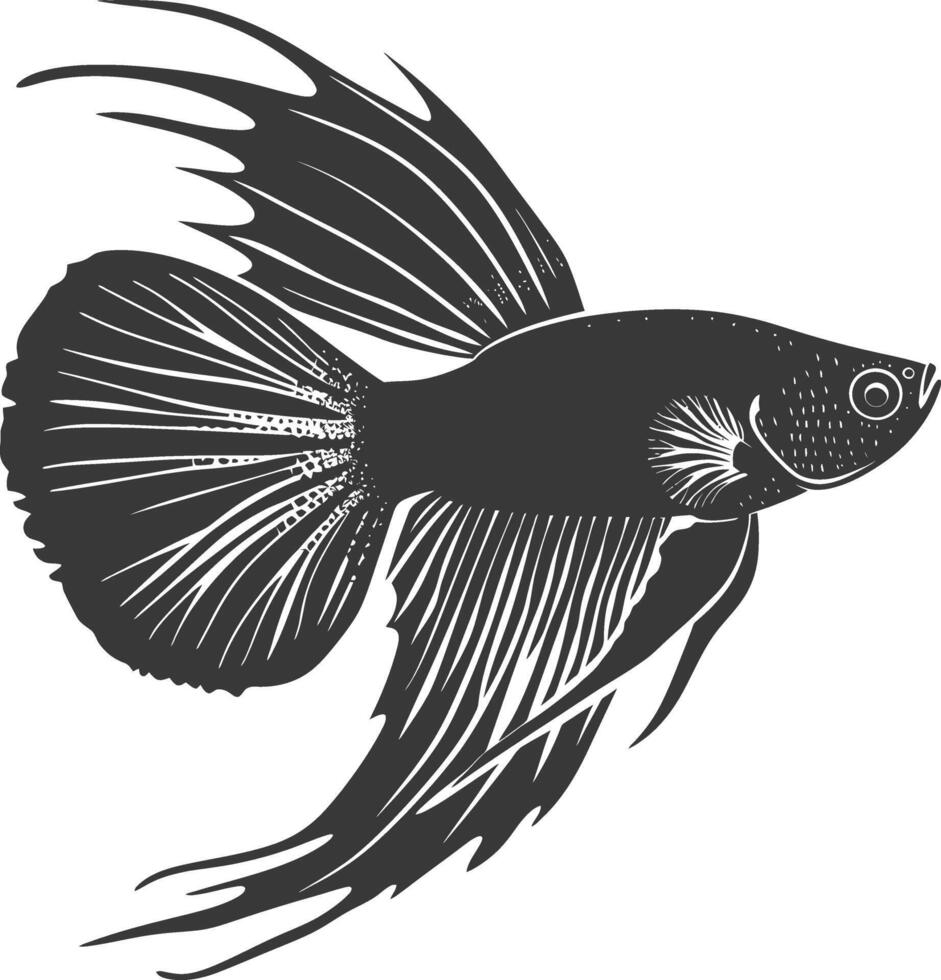 AI generated Silhouette guppy fish animal black color only full body vector