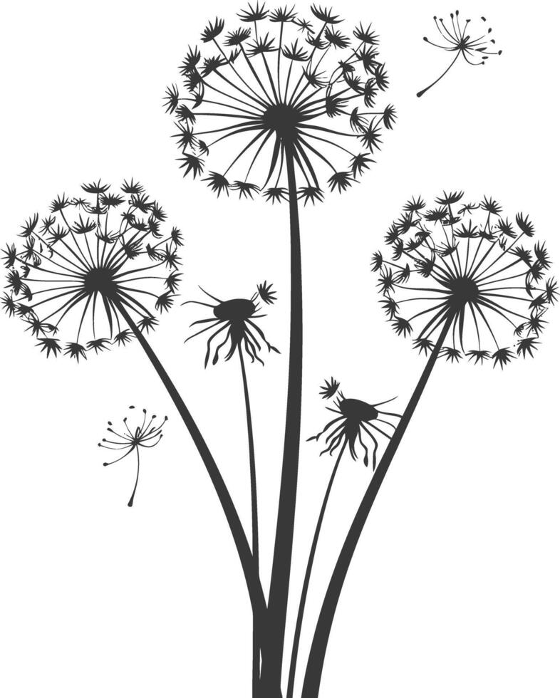 AI generated Silhouette Dandelions flower single black color only vector