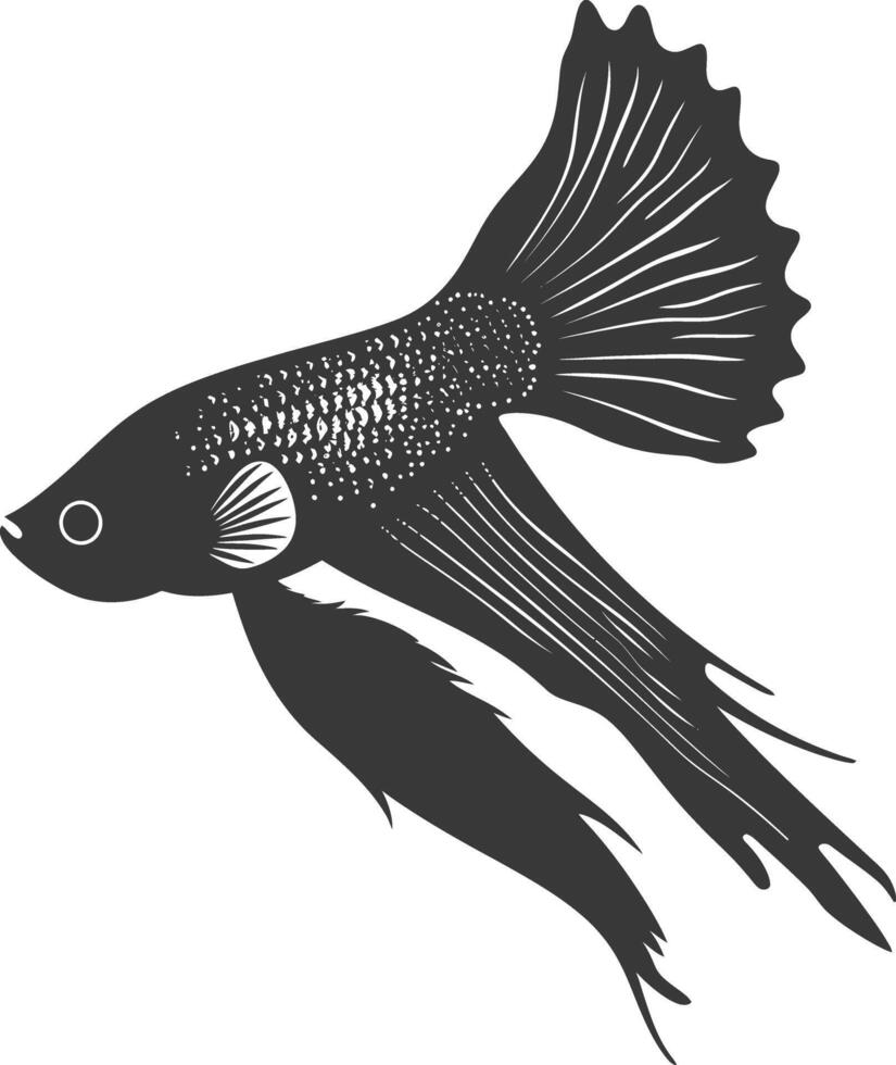 AI generated Silhouette guppy fish animal black color only full body vector