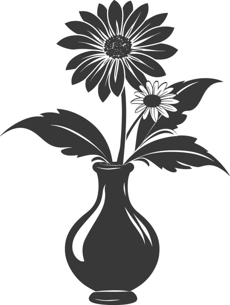 AI generated Silhouette daisy flower in the vase black color only vector