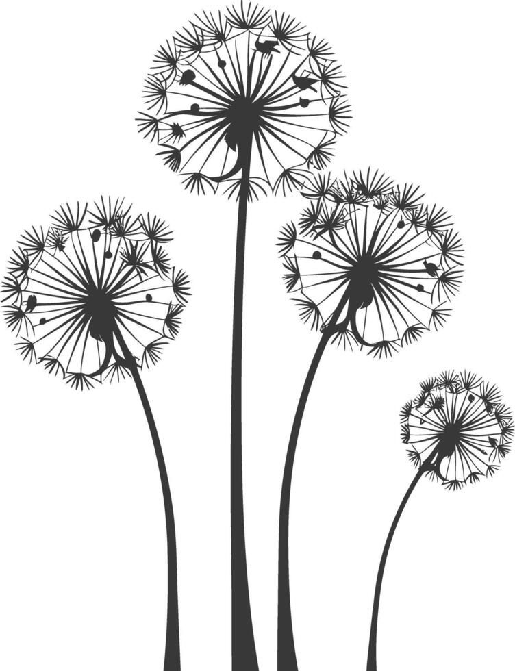 AI generated Silhouette Dandelions flower single black color only vector